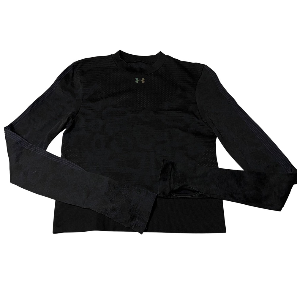 Under Armour Rush HeatGear Seamless Long Sleeve Mock Neck Top Black Womens Med